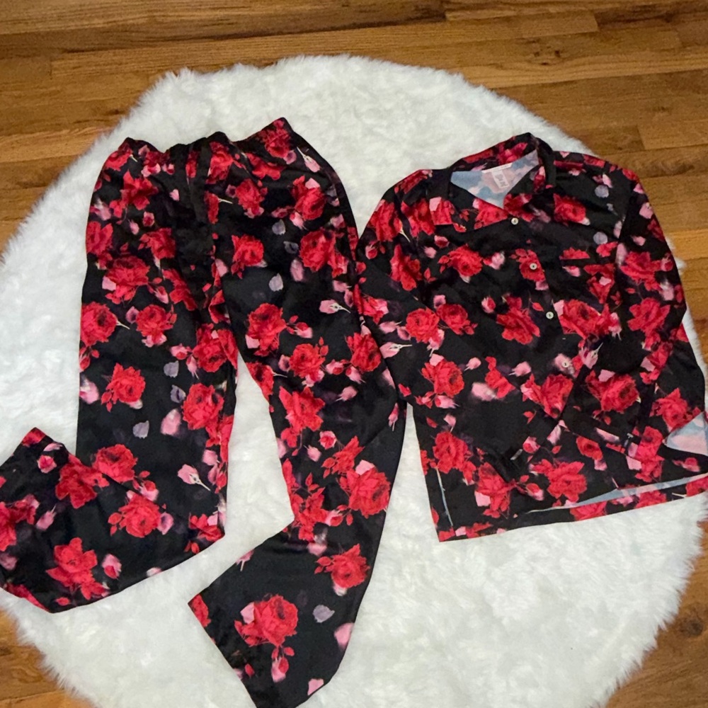 Victoria's Secret Black and Red Floral Pajama Set